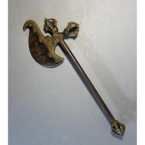 Hache Rituelle Tibétaine Bouddhiste Tantrique Kartika avec Vajra, 36 cm