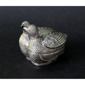 Antique Cambodian Khmer Silver Betel Box Two Birds, Early 20th Century
