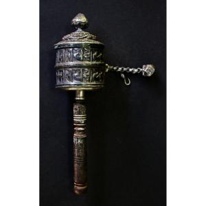 Antique Tibetan Solid Silver Buddhist Prayer Wheel With Original Prayers Sutra