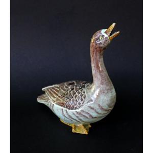 Antique Japanese Ceramic Goose Covered Vessel, Meiji Period, 19th Century