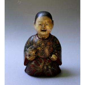 Saga Ningyō poupée Japonaise Ancienne au Karako Tenant un Chiot, Kyoto, Début Edo, XVIIe 