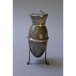 Antique Egyptian 900 Hallmarked Silver Spice Jar On Tripod Stand,