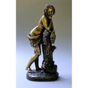 Antique French Bronze Bacchante & Panther, Théodore Gechter, 19th-century Bacchus, Wine, Grapes