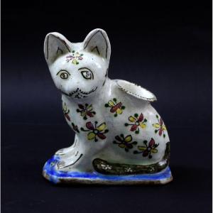 Antique Persian Qajar Pottery Cat Vase, Iran, C19th–c20th Islamic Ceramic