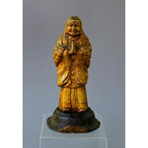 Antique Chinese Gilt Terracotta Buddhist Luohan, Disciple Of Buddha