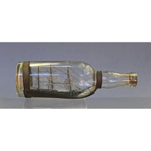 Antique Ship In A Bottle, Four-masted Sailing Ship, Grande Chartreuse, Circa 1900