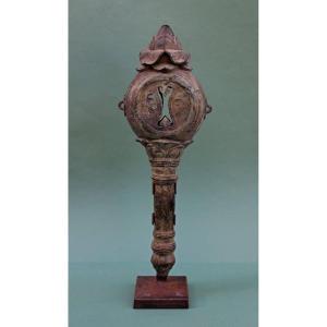 Rare Instrument Rituel Khmer Cambodgien En Bronze, Tambour-hochet,