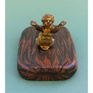 Antique Early 18th Century Ormolu Winged Putto Merman Desk Ornament