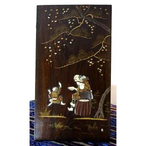 Antique Japanese Meiji Shibayama Inlaid Lacquer Panel, Signed Kōichi 光一