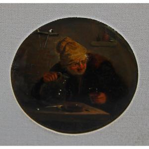 Peinture Sous Verre Hinterglasmalerei, Vieux Maître Hollandais, Scène de Taverne, J.Müller 1779