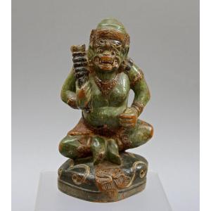 Antique Balinese Dvarapala Guardian Figure, Polychrome Wood, Bali, 19th Century