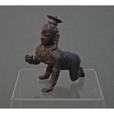 Ancien Bronze Indien Bala Bébé Krishna Hindu 17ème