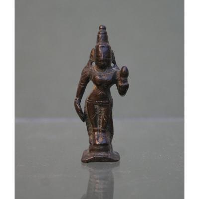 Antique Indian Bronze Miniature Parvati Female Power Hindu Goddess C 17th (1)