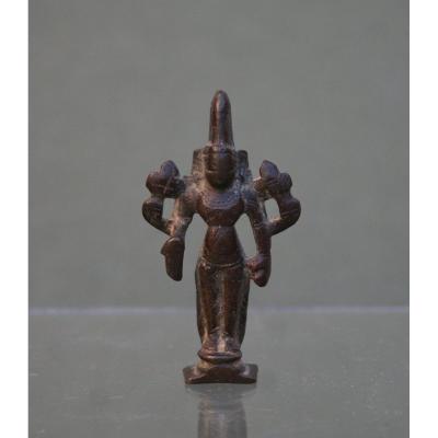 Ancien Bronze Indien Miniature Vishnu Hindu Dieu 17ème (4)
