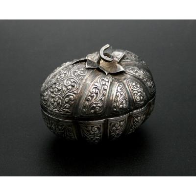 Antique Silver Betel Box Pumpkin Form Cambodia Hallmarked 