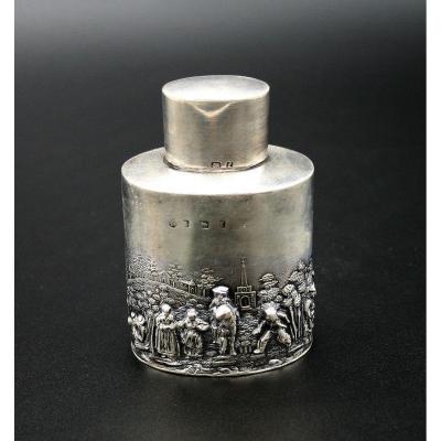 Boîte à Thé Anglaise Antique En Argent Massif 1905