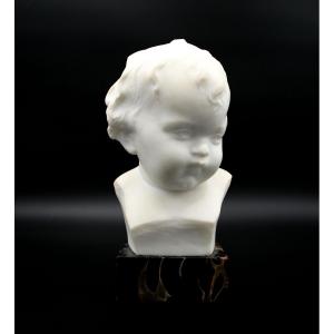 Antique Italian Cute Baby Marble Bust Signed