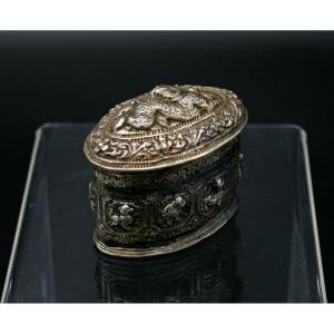 Antique Burmese Betel Lime Box Solid Silver 