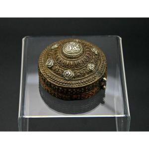 Bhutanese Lime Container (timi) Copper & Silver Overlay Betel Leaf 