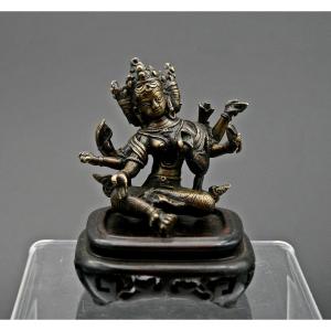 Ancienne Figure Tibétaine Bouddhiste en Bronze du Parnashavari  Protecteur Contre les Maladies 