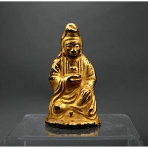 Small Antique Chinese Gilt Bronze Guanyin Ming Period