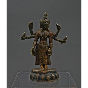 Ancient Tibetan Buddhist Bronze Figure Of Parnashavari  Protector Against Diseases