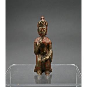 Ancienne Figure Tibétaine En Bronze Karmapa Bouddhiste Lama