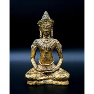Large Antique Cambodian Gilt Bronze Buddha  Kymer Style Sangha Meditation