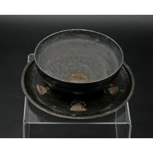 Antique Bidri Bowl & Underdish India, XIXth Century. Bidriware. Mughal.