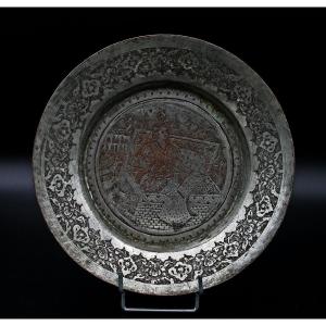 Antique Persian Engraved Copper Plate. Persian Princess. 19th Century Qajar.