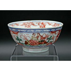 Ancien Bol En Porcelaine De Chine - Amsterdam Bont - Clobbered - 18e Siècle