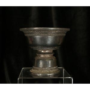 Antique Thai Silver Bowl Buddhist Temple Altar Offering Dated 1924