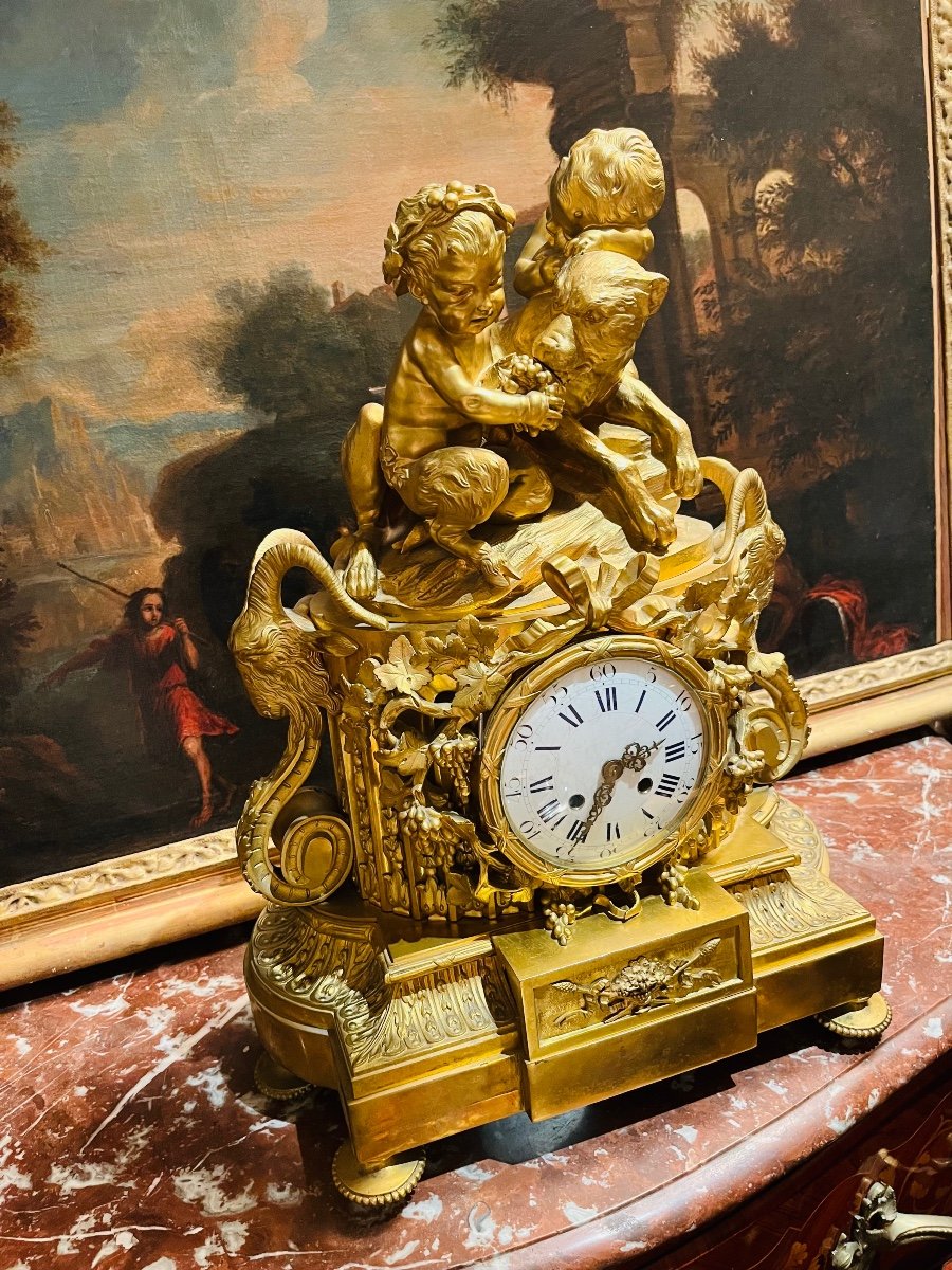 Pendule Aux Faunes En Bronze Doré D’époque Napoléon III-photo-2