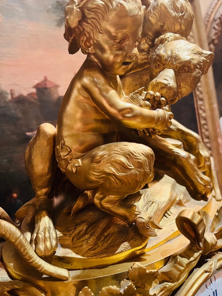 Pendule Aux Faunes En Bronze Doré D’époque Napoléon III-photo-4