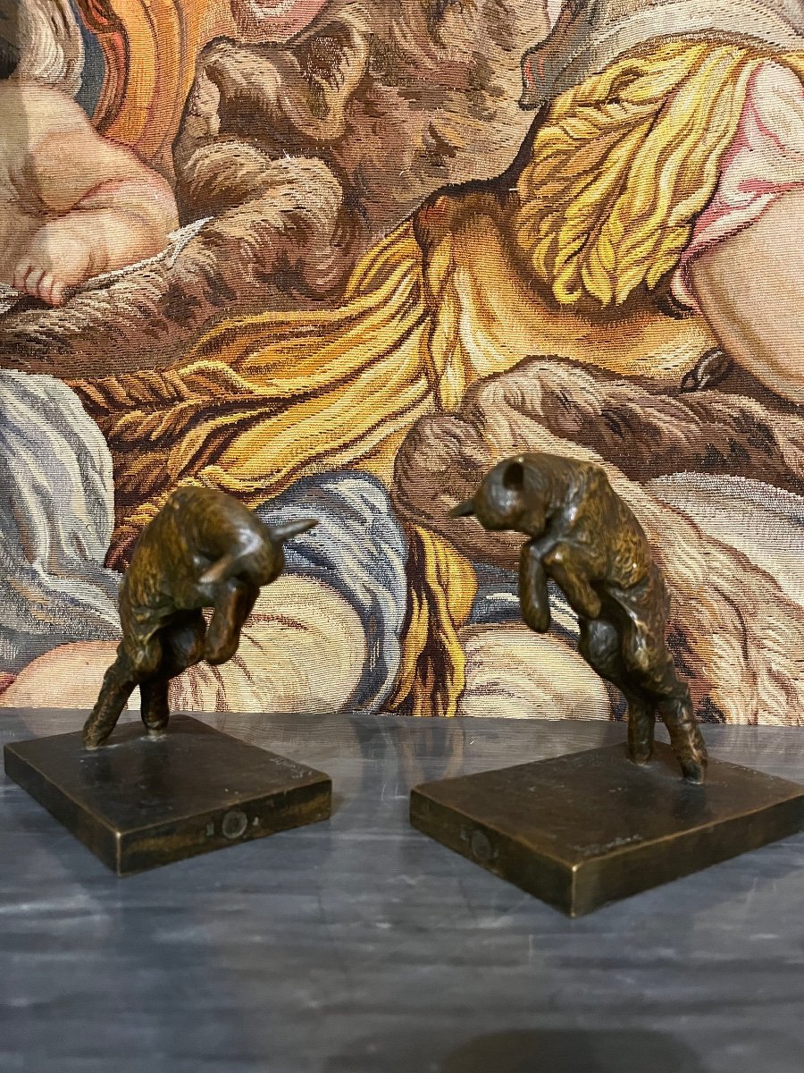 Bronze, Paul Silvestre, Paire De Serres Livres Aux Bouquetins.-photo-2