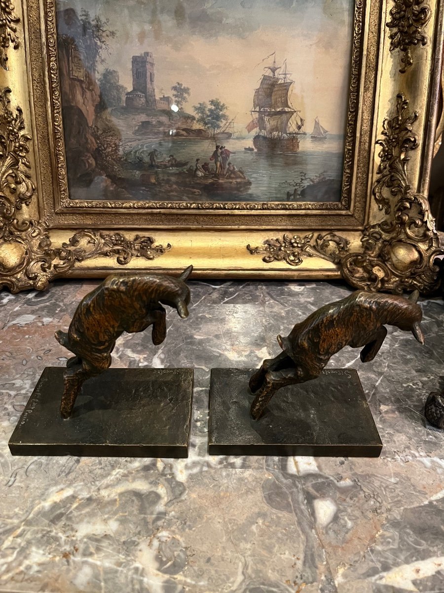 Pair Of Silvestre  Bronze Ibex Bookends-photo-1