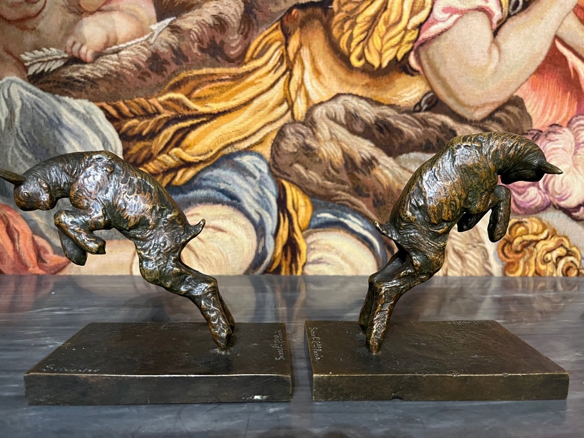 Pair Of Silvestre  Bronze Ibex Bookends-photo-2