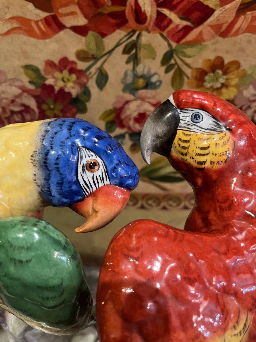 Pair Of Parrots, German Porcelain.-photo-4