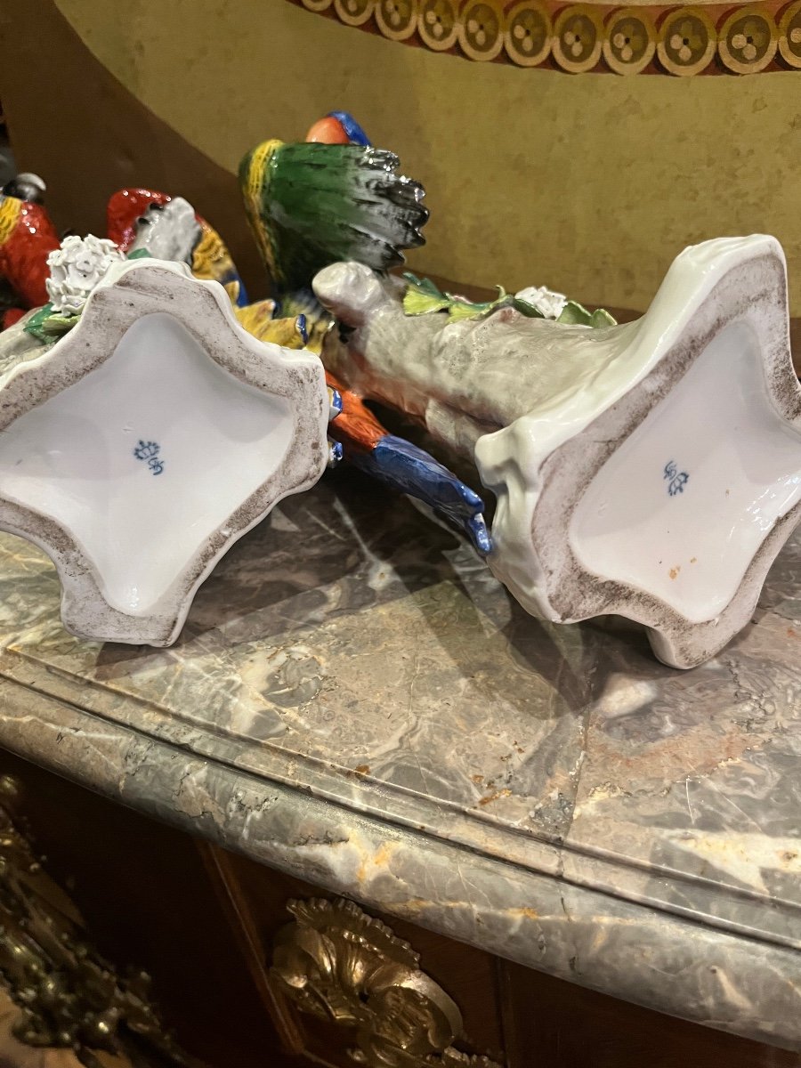 Pair Of Parrots, German Porcelain.-photo-5