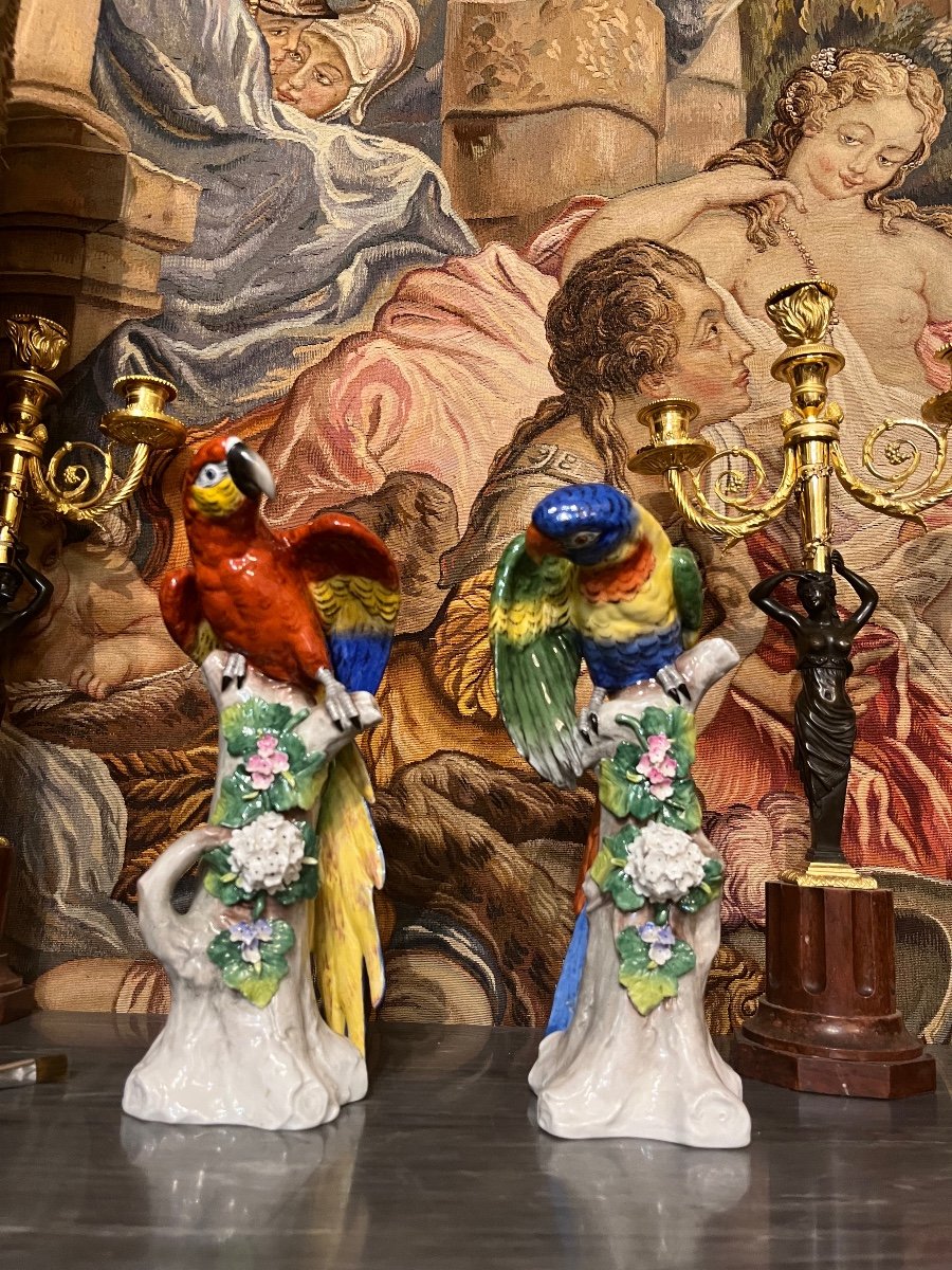 Pair Of Parrots, German Porcelain.-photo-7