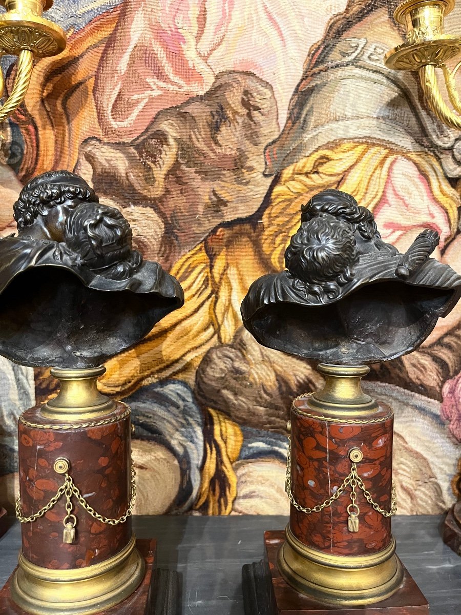 Bronzes, Paire De Bustes D’après Jean Antoine Houdon.-photo-3
