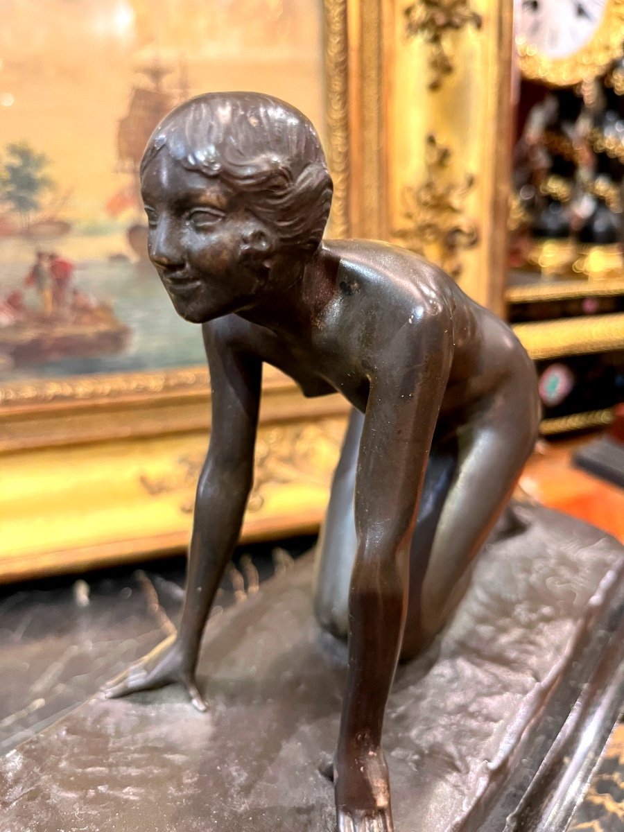 Paul  Silvestre, Jeune Femme Au Chevreau, bronze.-photo-3