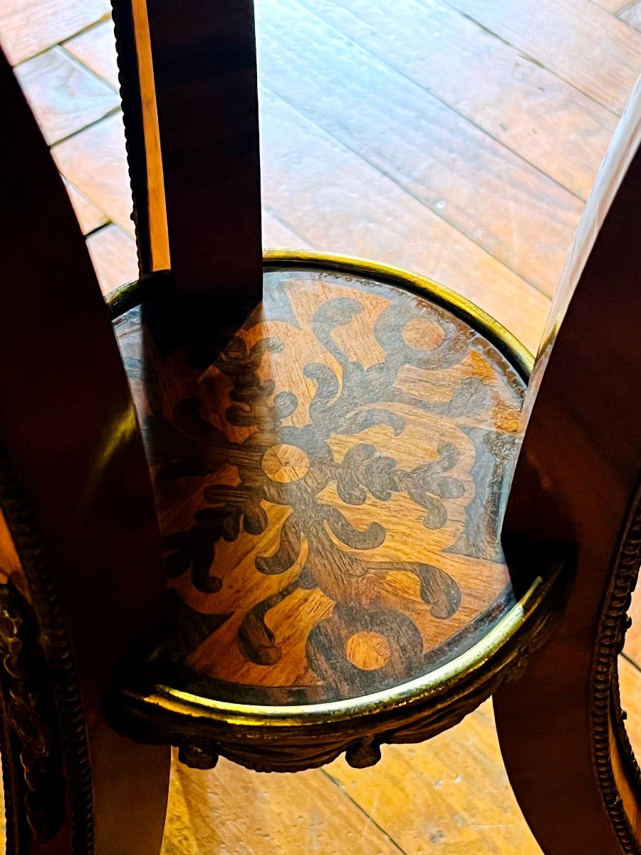 Inlaid Pedestal Table, English, Victorian Period, XIXth.-photo-3