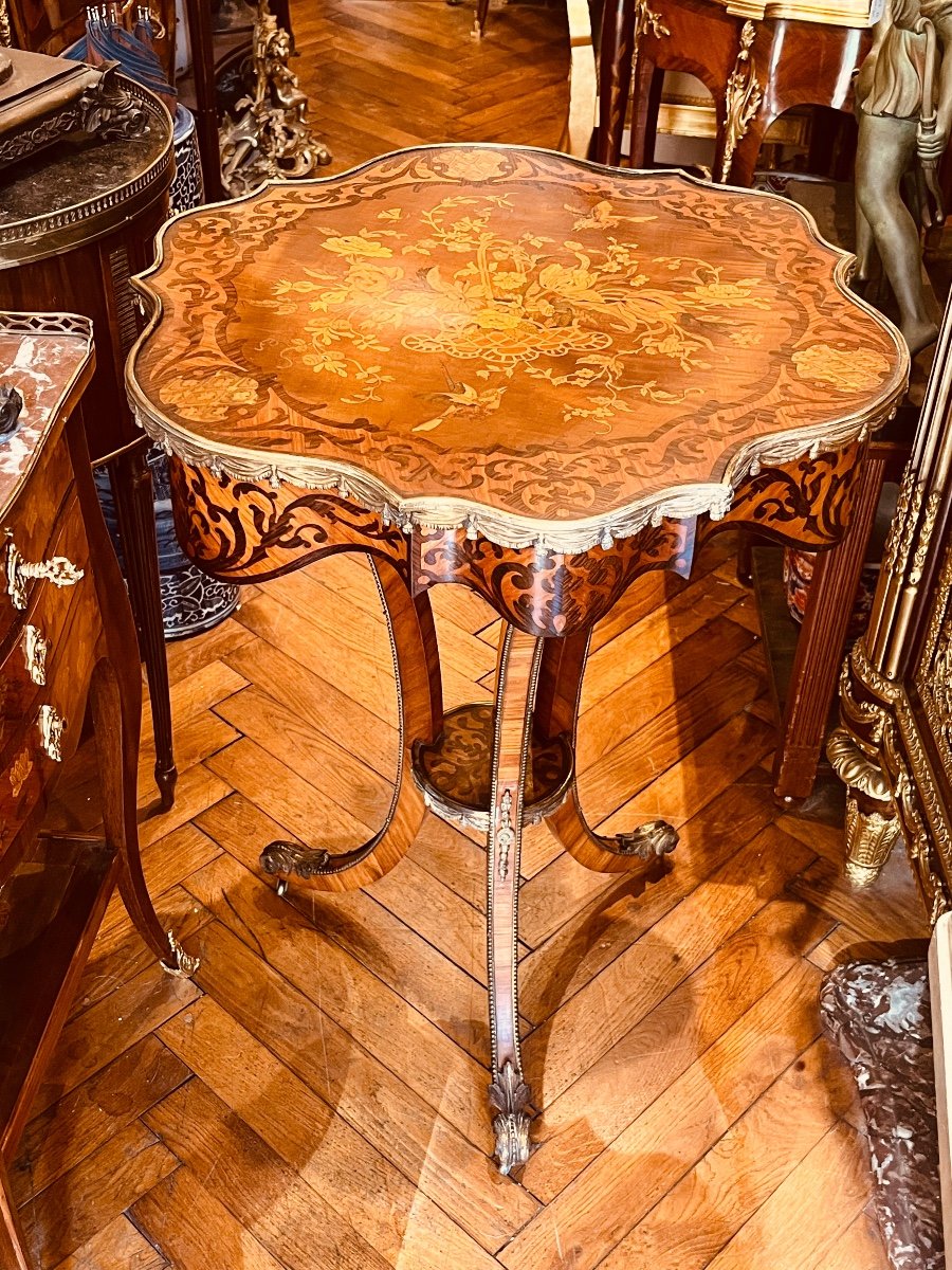 Inlaid Pedestal Table, English, Victorian Period, XIXth.