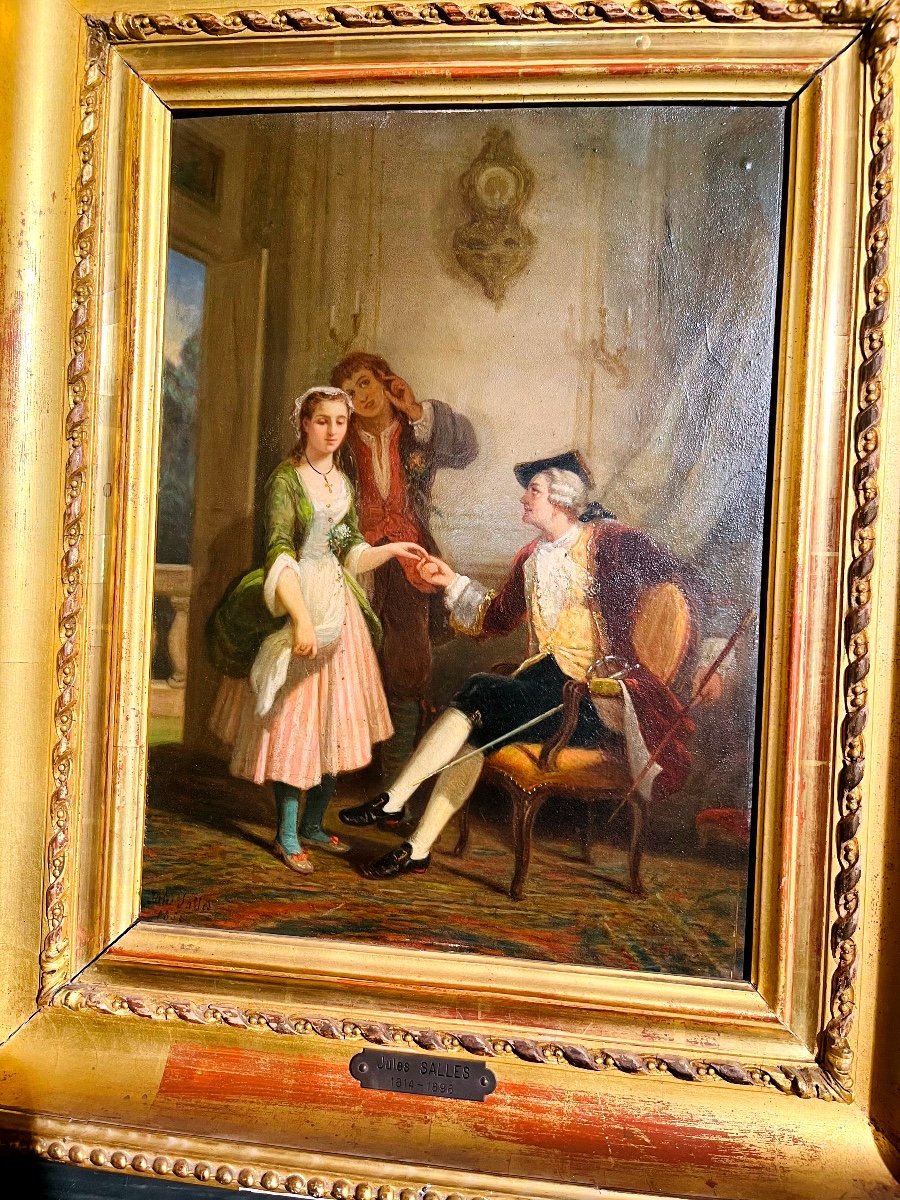 Jules Salles Wagner (1814-1898) Oil On Panel, Gallant Scene