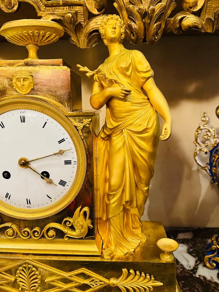 Pendule D’époque Empire En Bronze Doré, Vestale-photo-2