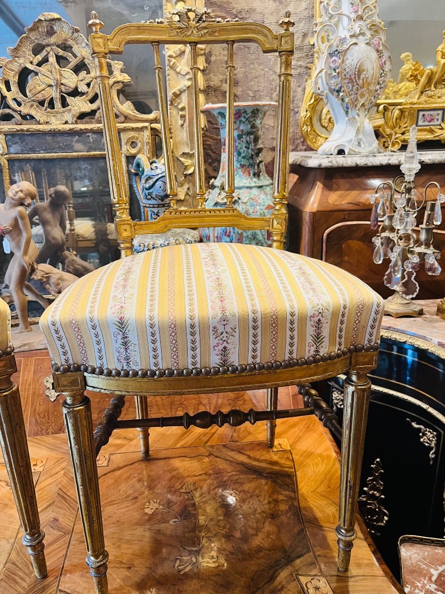 Paire De Chaises Volantes En Bois Doré De Style Louis XVI-photo-3