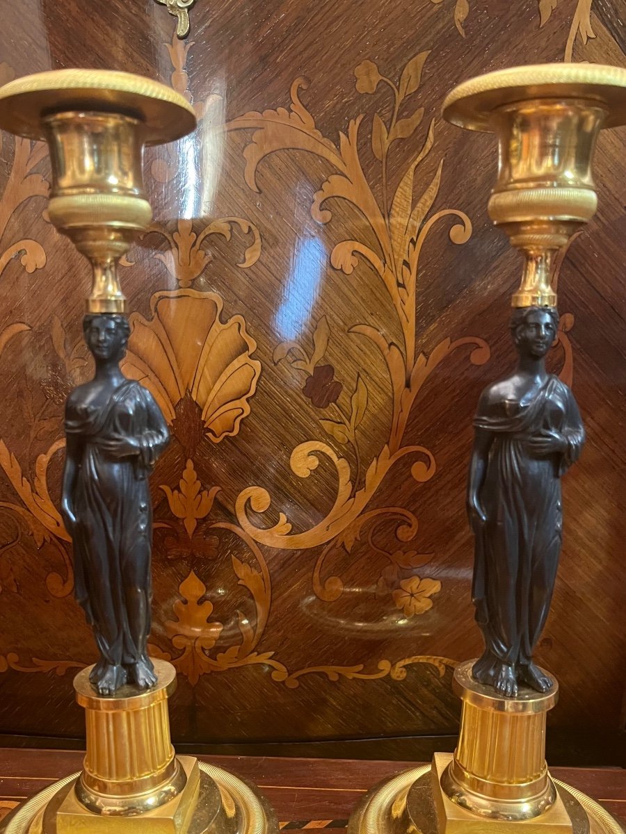 Pair Of Candlesticks With Caryatids From The Empire Period.-photo-6