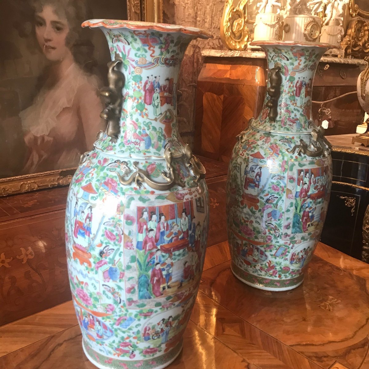 Imposing Pair Of Canton Vases, 19th Century.-photo-2