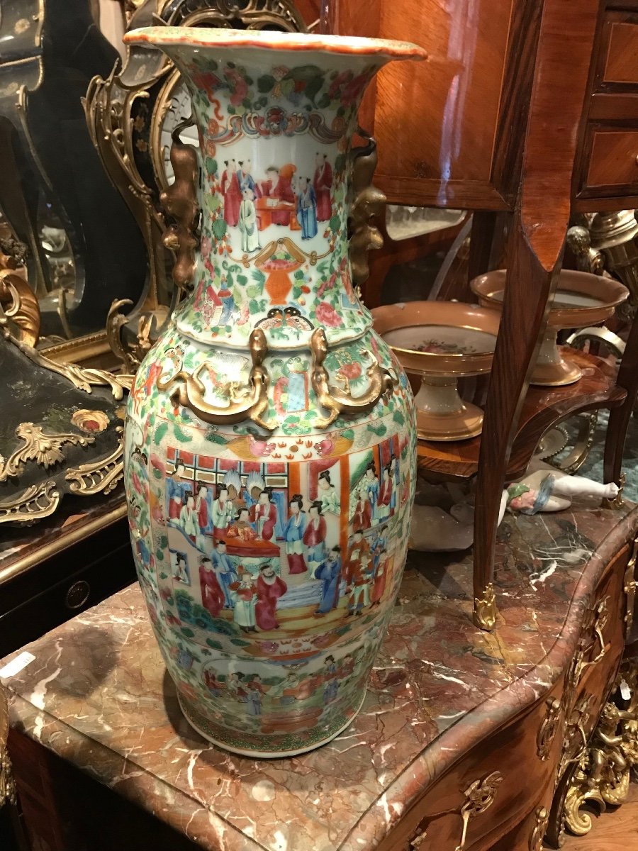 Imposing Pair Of Canton Vases, 19th Century.-photo-7